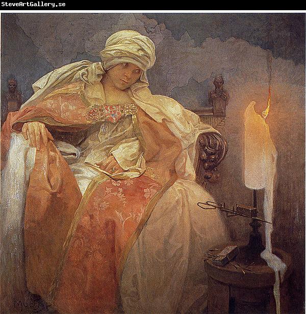 Alfons Mucha Woman With a Burning Candle